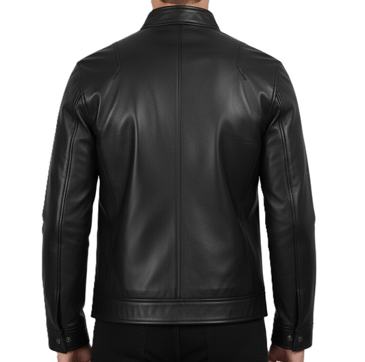 Men's Black Real Leather Biker Jacket - Slim Fit Style