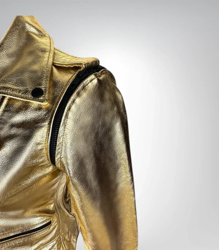 Women’s slim fit leather jacket – gold hardware biker style