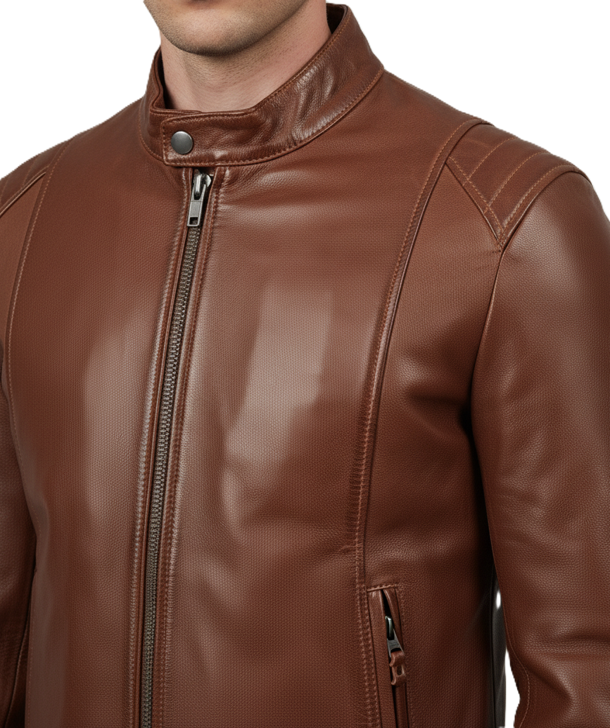 Men's brown waxed genuine leather jacket - real Leather Jacket | Dorsen Leather 6