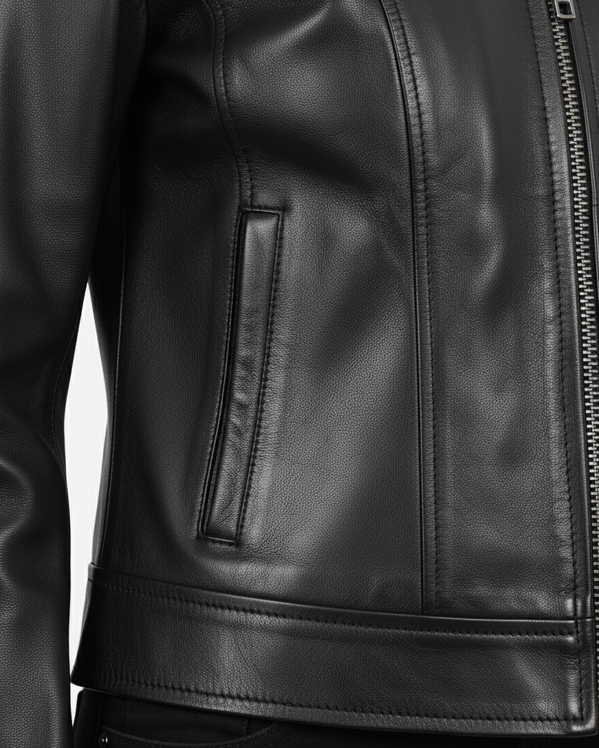 Womens Black Leather Jacket with Shirt Collar - Full Look