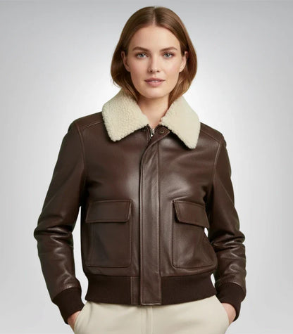 Women's shearling aviator bomber jacket – classic leather coat
