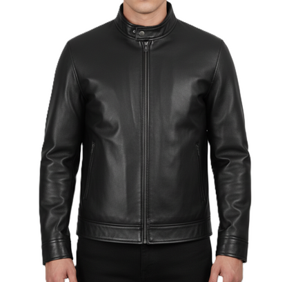 Men's Black Real Leather Biker Jacket - Slim Fit Style