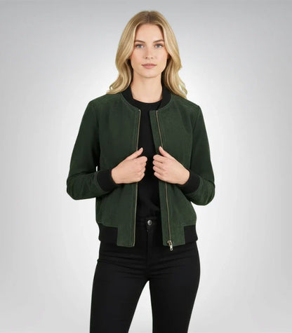 Bliss Green Suede Bomber Jacket
