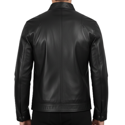 Men's Black Real Leather Biker Jacket - Slim Fit Style