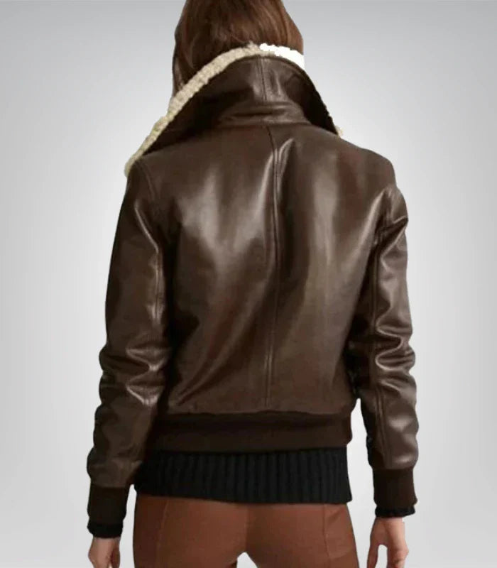 Women’s Shearling Aviator Bomber Jacket – Classic Leather Coat