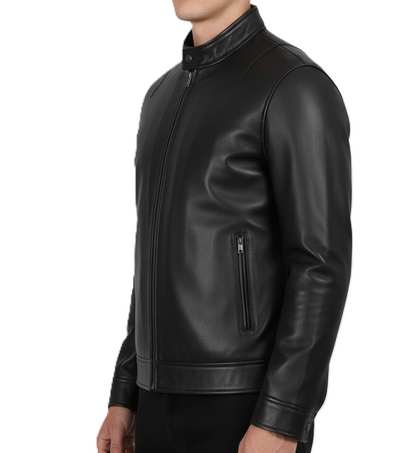 Men's Black Real Leather Biker Jacket - Slim Fit Style