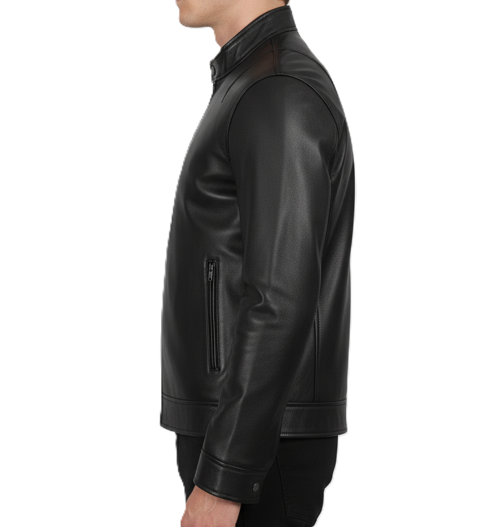 Men's Black Real Leather Biker Jacket - Slim Fit Style