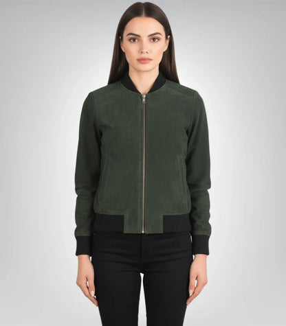 Bliss Green Suede Bomber Jacket