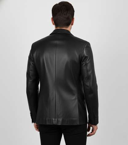 Men's Black Leather Blazer Real Lambskin Formal Coat - Back View