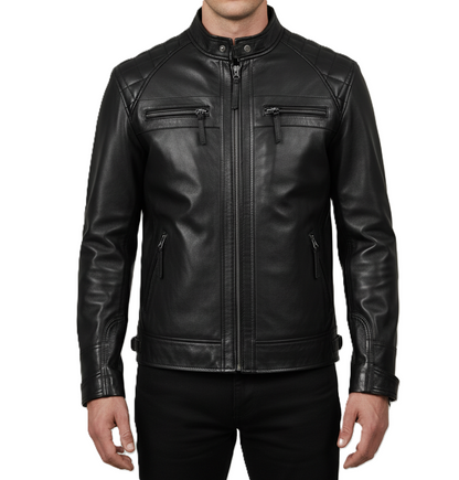 Men's Black Quilted Cafe Racer Leather Jacket