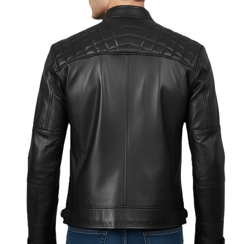 Men's Black Quilted Cafe Racer Leather Jacket