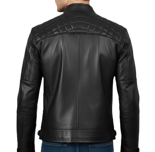 Men's Black Quilted Cafe Racer Leather Jacket