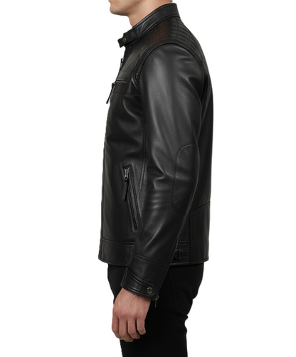 Men's Black Quilted Cafe Racer Leather Jacket