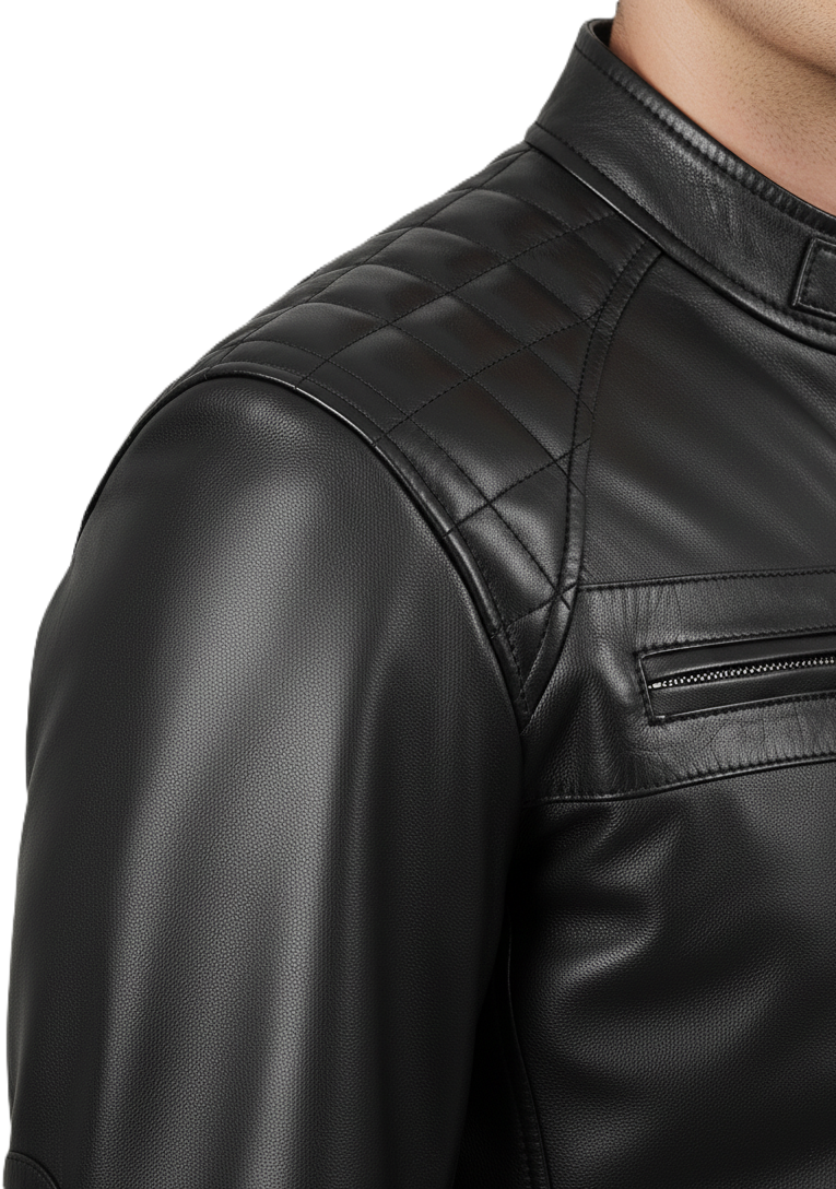 Men's Black Quilted Cafe Racer Leather Jacket
