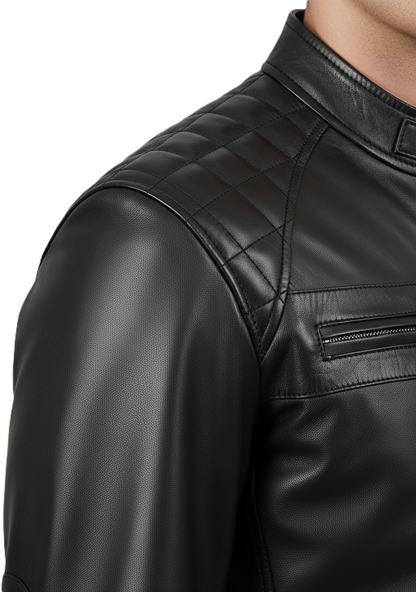 Men's Black Quilted Cafe Racer Leather Jacket