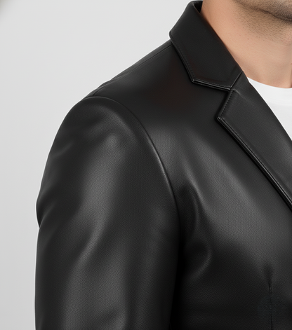 Men's Black Leather Blazer Real Lambskin Formal Coat - Collar Detail