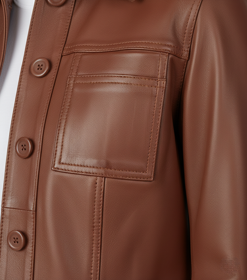 Brown Cropped Leather Jacket for Women - Full Look