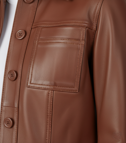 Brown Cropped Leather Jacket for Women - Full Look