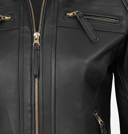 Womens Quilted Black Leather Jacket - Full Look