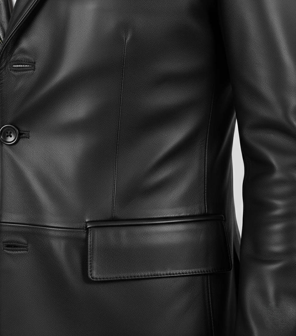 Men's Black Leather Blazer Real Lambskin Formal Coat - Full Look