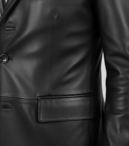 Men's Black Leather Blazer Real Lambskin Formal Coat - Full Look