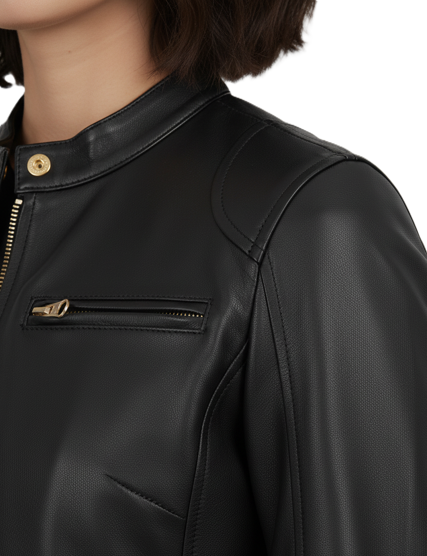 Womens Black Leather Biker Jacket - Full Look