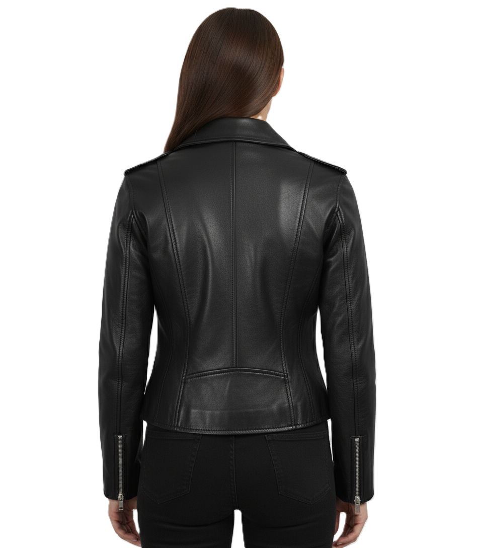 Handmade Womens Leather Biker Jacket - Back View