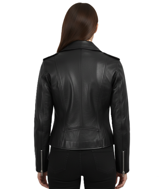 Handmade Womens Leather Biker Jacket - Back View