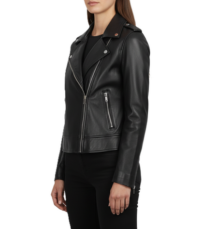 Handmade Womens Leather Biker Jacket - Detail View