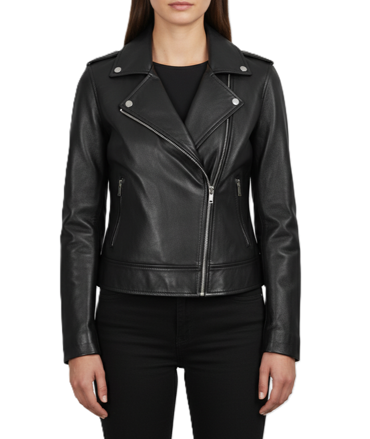 Handmade Womens Leather Biker Jacket - Front View
