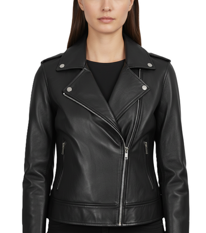 Handmade Womens Leather Biker Jacket - Full Look