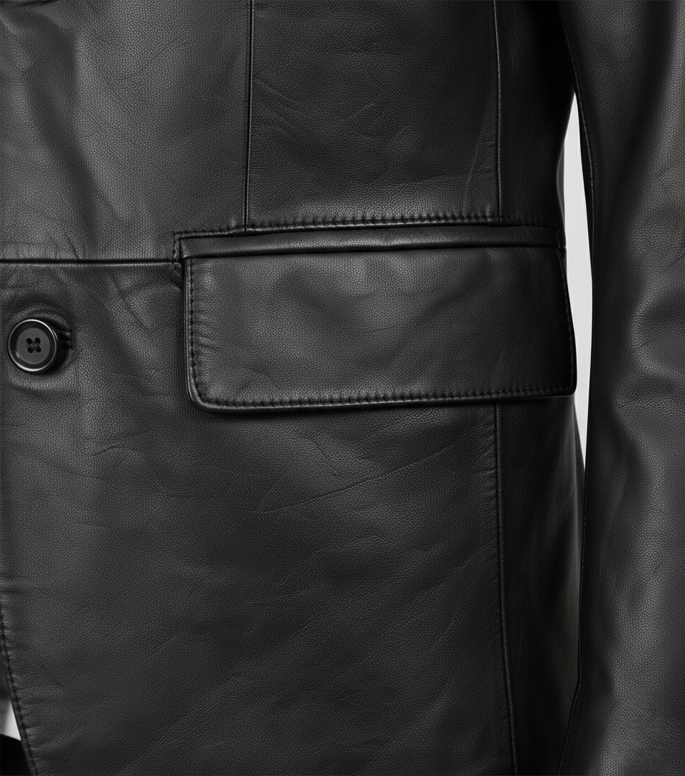 Mens Black Leather Blazer Handmade Coat - Full Look