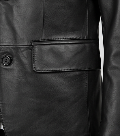 Mens Black Leather Blazer Handmade Coat - Full Look