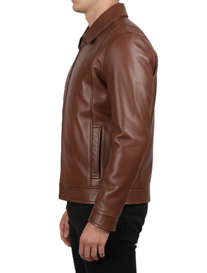 Mens Brown Leather Shirt Jacket - Back View