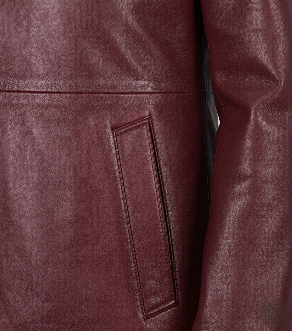 Mens Burgundy Leather Trench Coat - Full Look