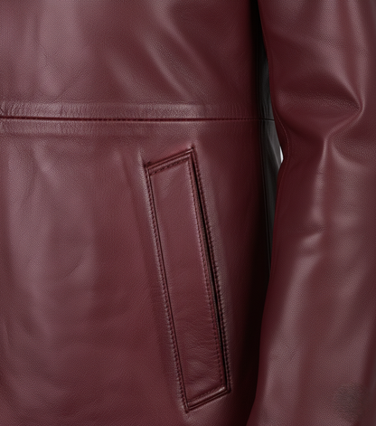 Mens Burgundy Leather Trench Coat - Full Look