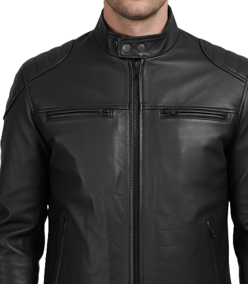 Mens Cafe Racer Jacket with Padded Shoulders - Full Look