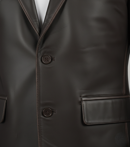 Mens Dark Brown Leather Blazer Handmade Slim Fit - Full Look