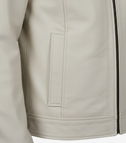 Mens Off White Leather Harrington Jacket - Full Look