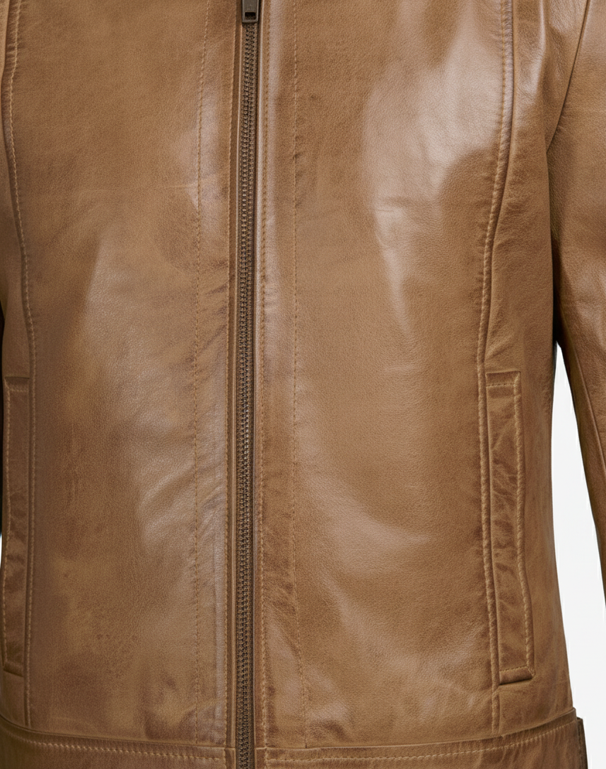 Mens Waxed Camel Brown Cafe Racer Jacket - Full Look