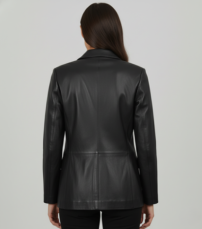 Womens Black Leather Blazer - back View