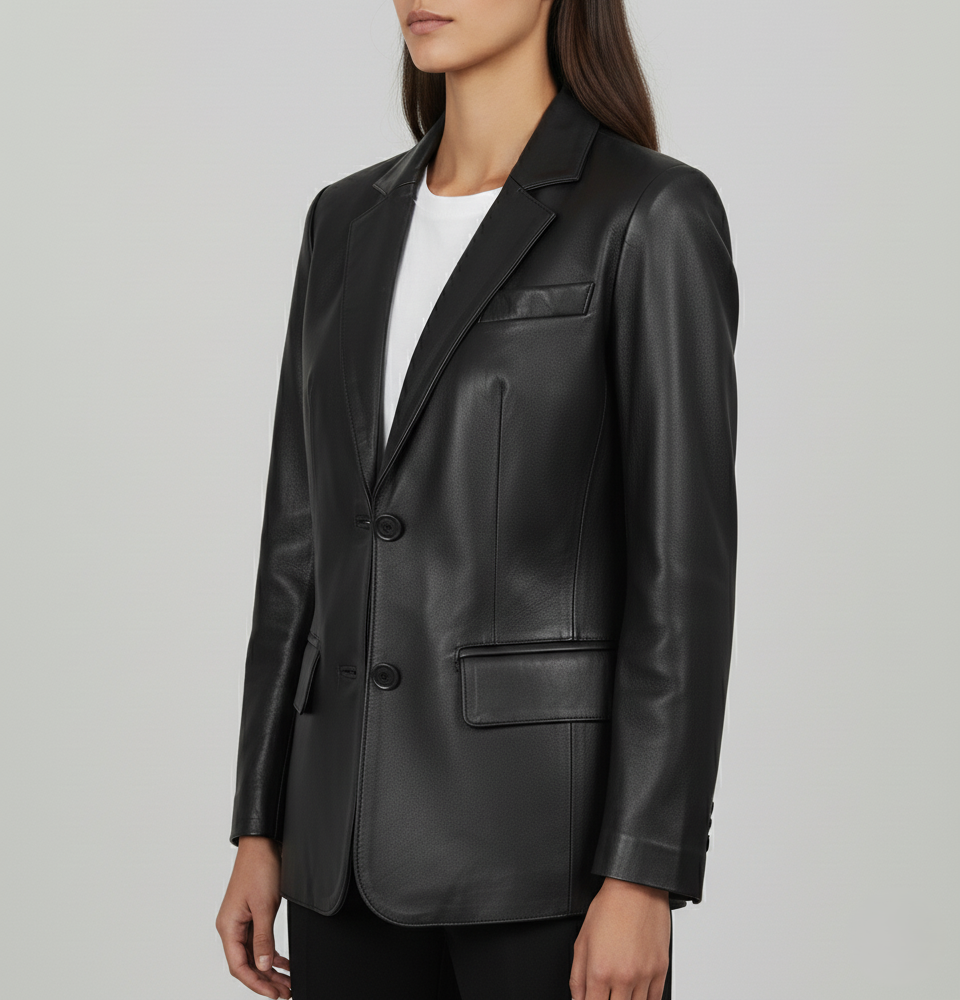 Womens Black Leather Blazer - right  View