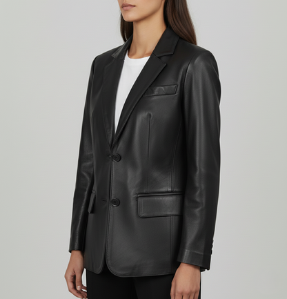 Womens Black Leather Blazer - right  View