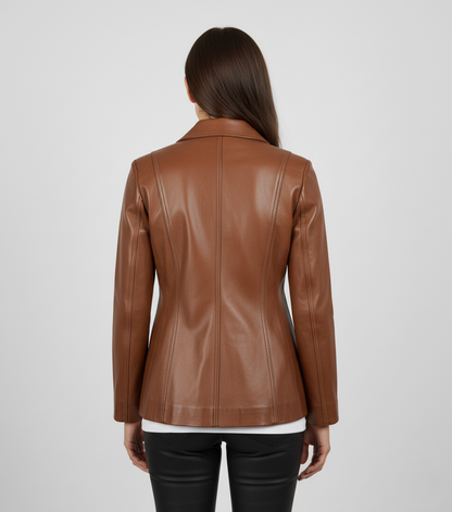Womens Brown Leather Blazer - Back View