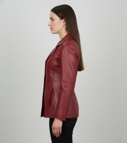 Womens Burgundy Leather Blazer - Side View