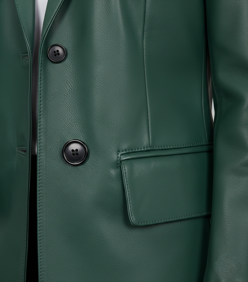 Womens Green Leather Blazer - Full Look