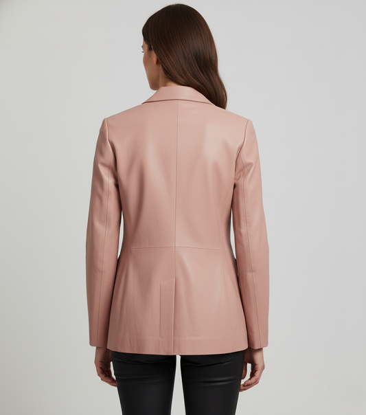 Womens Pink Leather Blazer - Back View