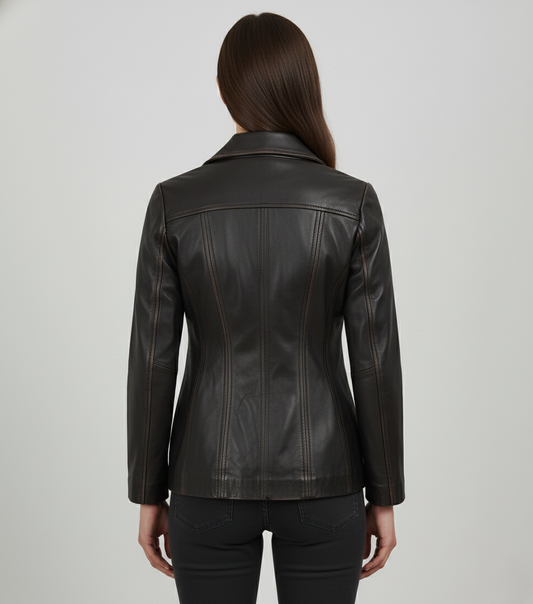 Womens Vintage Leather Blazer - Back View